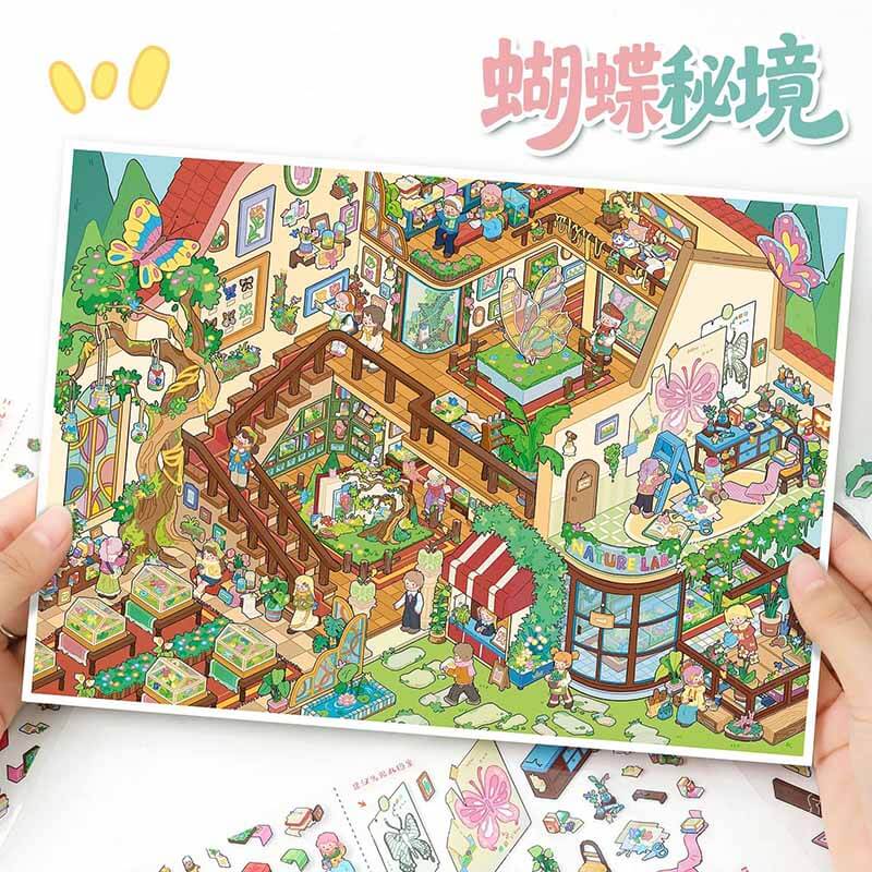 Butterfly Bloom  DIY 3D Scene Stickers With Guide Lines(L)