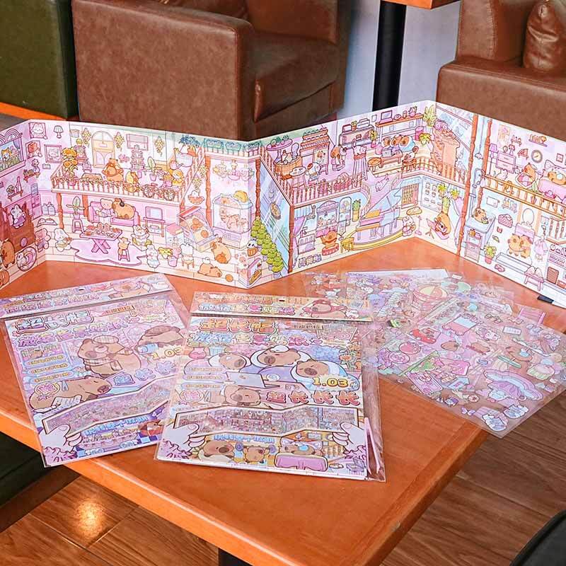 Capybara Wonderland DIY 3D Scene Stickers 2 Cute Miniature Scenes(XL)