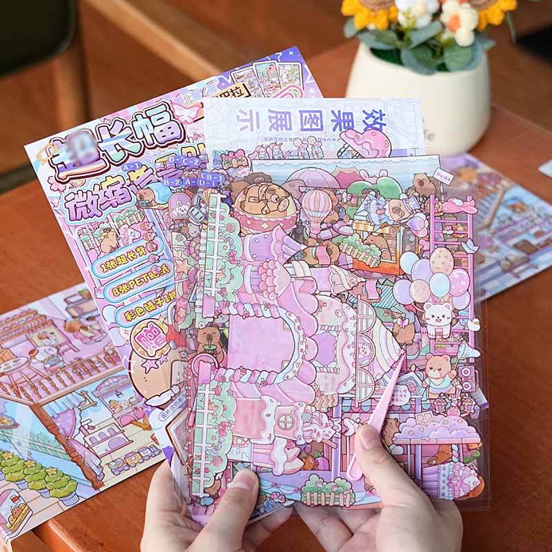 Capybara Wonderland DIY 3D Scene Stickers 2 Cute Miniature Scenes(XL)