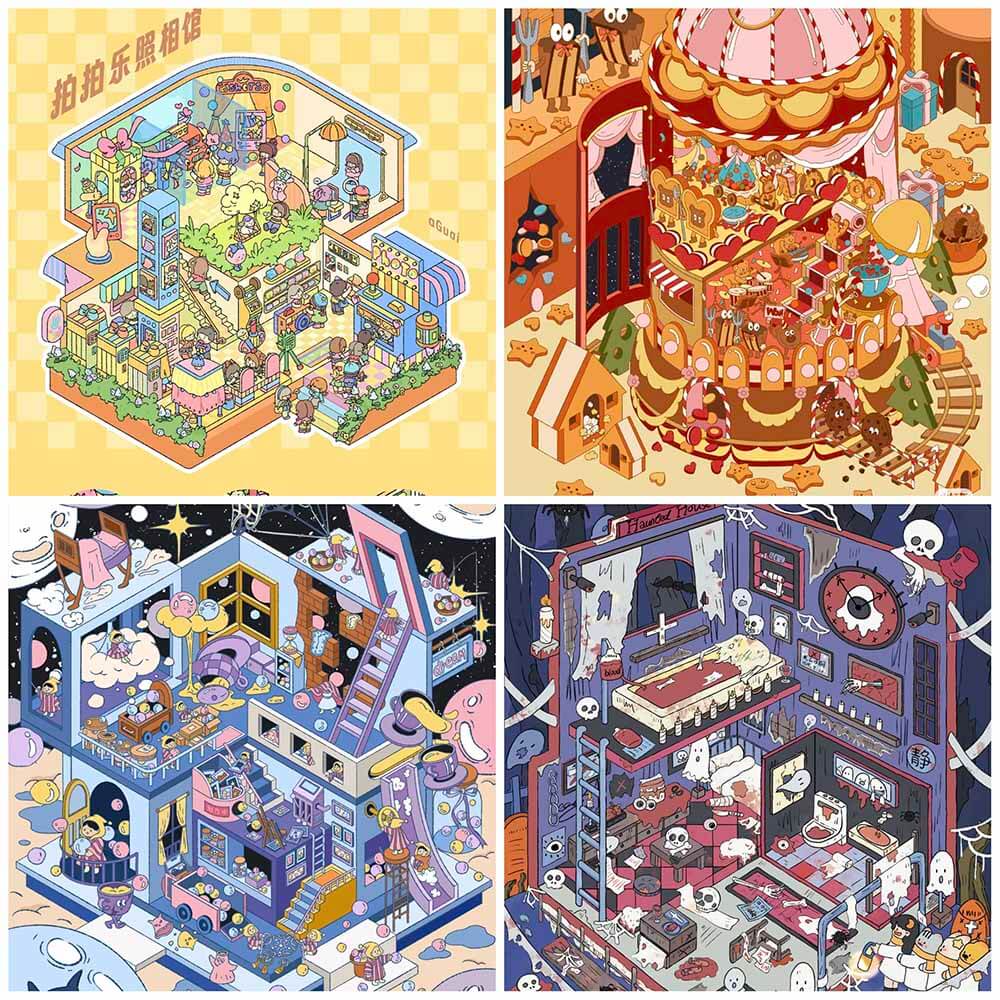Carnival Dreams 3D Scene Stickers 4 Cute Miniature Scenes (M&L)