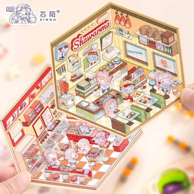 Casual Business DIY 3D Scene Stickers 4 Cute Miniature Scenes(S)