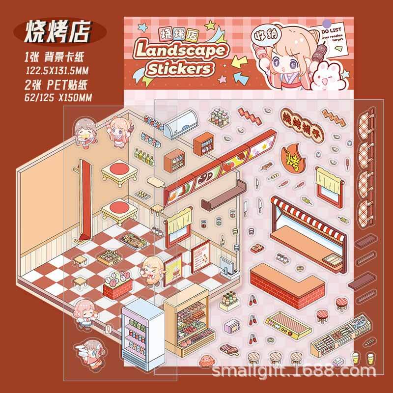 Casual Business DIY 3D Scene Stickers 4 Cute Miniature Scenes(S)