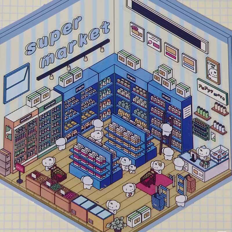 Casual Business DIY 3D Scene Stickers 4 Cute Miniature Scenes(S)