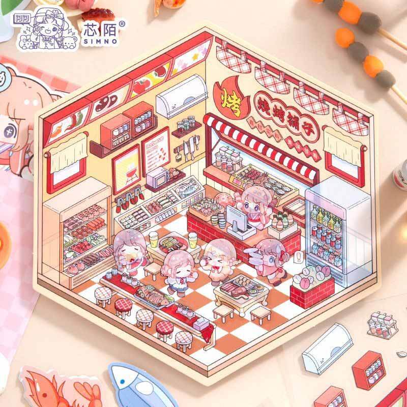 Casual Business DIY 3D Scene Stickers 4 Cute Miniature Scenes(S)