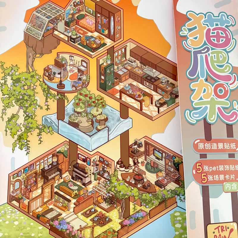 Cat Climbing Shelf DIY 3D Scene Stickers Cute Miniature Scenes
