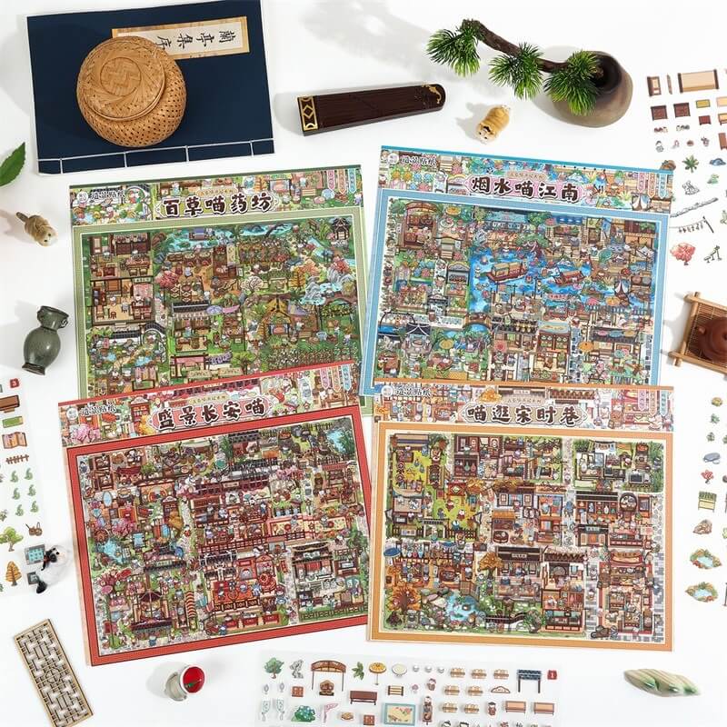 Cat Heritage DIY 3D Scene Stickers With Guide Lines(xL)