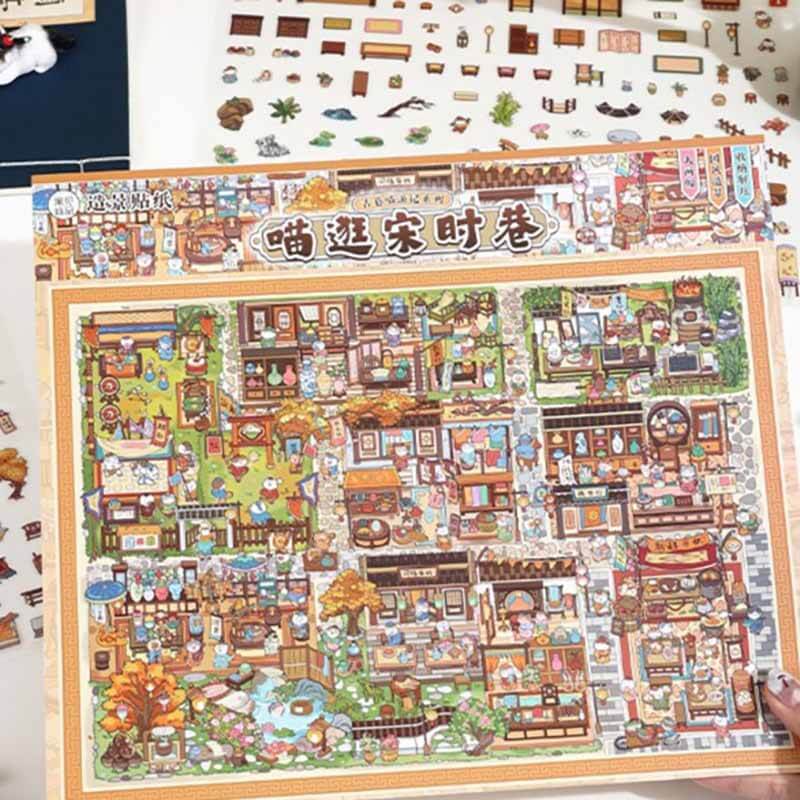 Cat Heritage DIY 3D Scene Stickers With Guide Lines(xL)