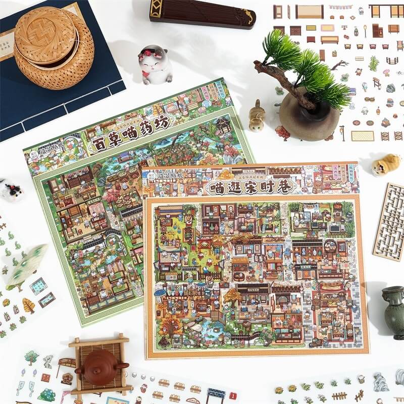 Cat Heritage DIY 3D Scene Stickers With Guide Lines(xL)