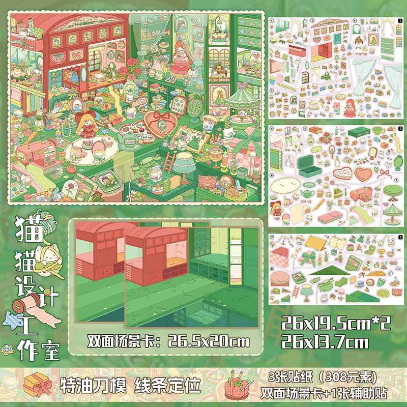 Cat Studio DIY 3D Scene Stickers With Guide Lines(L)