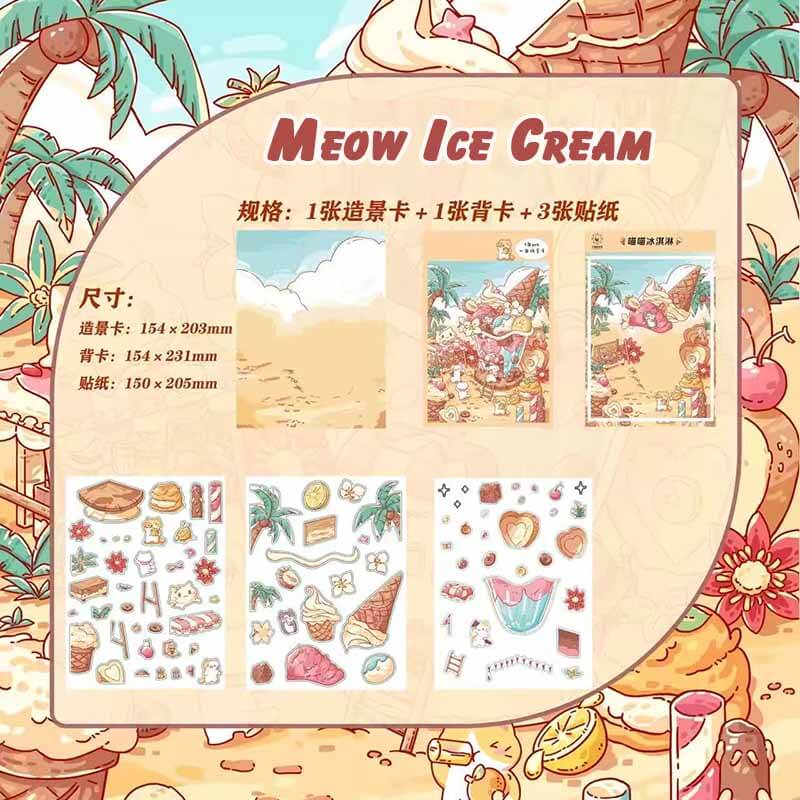 Cat Town Bazaar DIY 3D Scene Stickers 4 Cute Miniature Scenes(S)