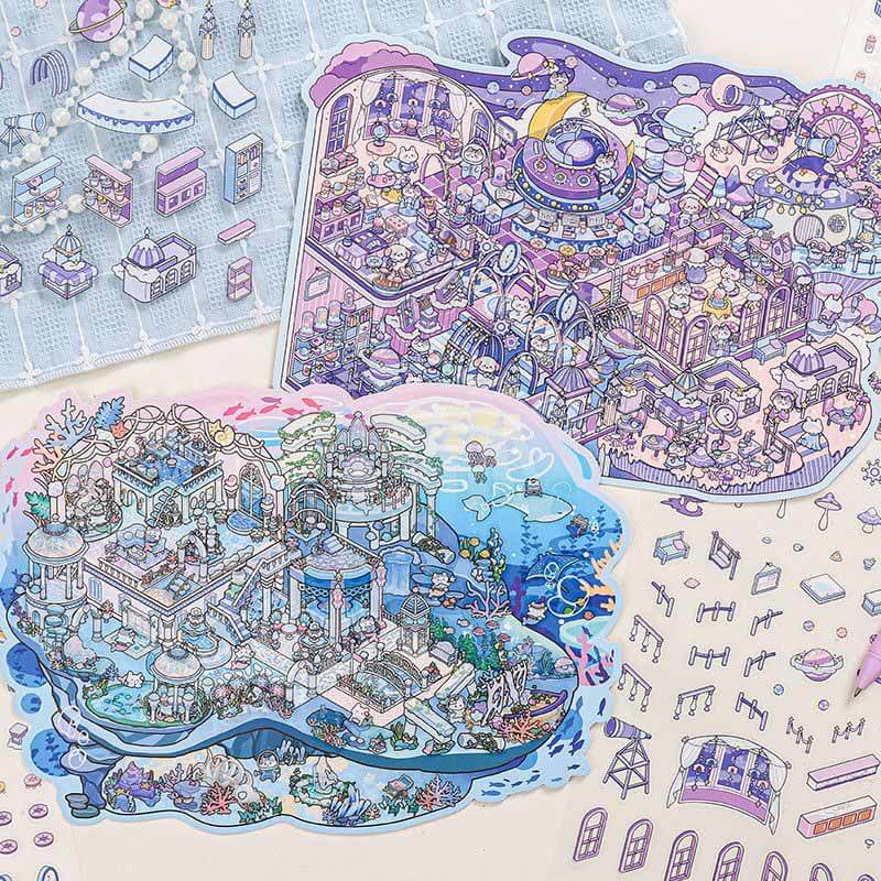 Celestial Adventure DIY 3D Scene Stickers 4 Cute Miniature Scenes(L)