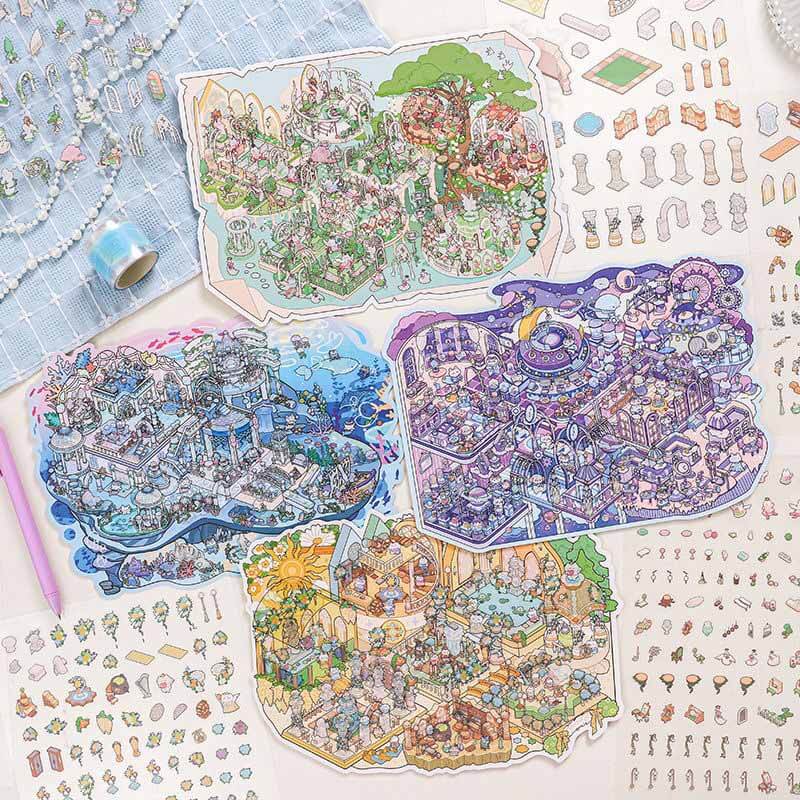 Celestial Adventure DIY 3D Scene Stickers 4 Cute Miniature Scenes(L)