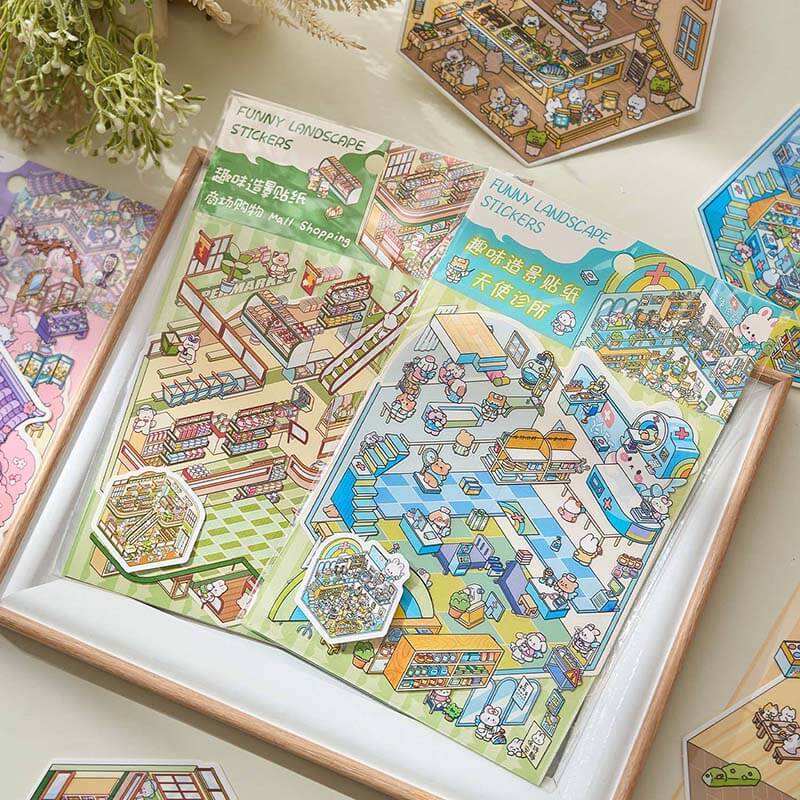 Character Towns DIY 3D Scene Stickers 4 Cute Miniature Scenes(S)