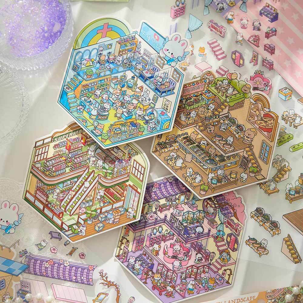 Character Towns DIY 3D Scene Stickers 4 Cute Miniature Scenes