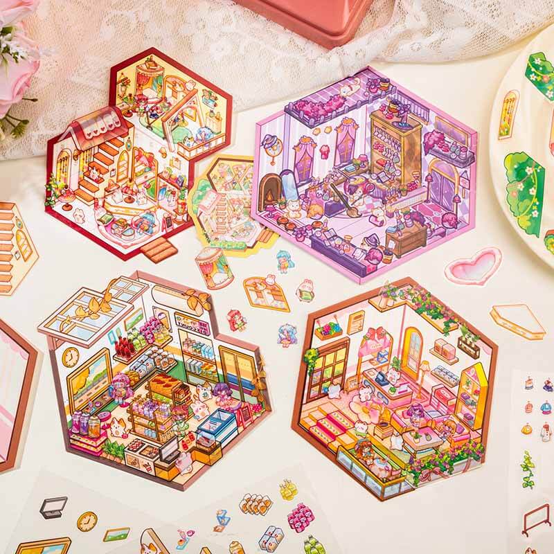 Charm Bazaar DIY 3D Scene Sticker 4 Cute Miniature Scenes