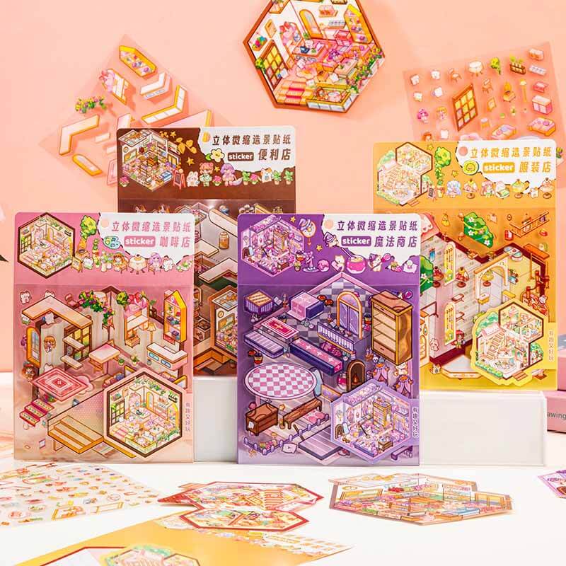 Charm Bazaar DIY 3D Scene Sticker 4 Cute Miniature Scenes