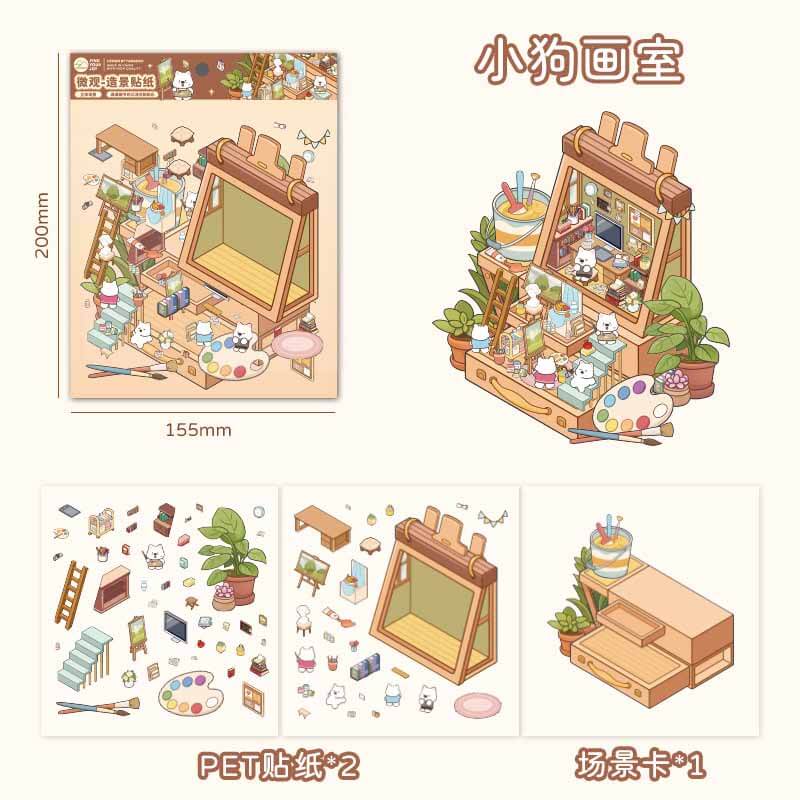 Charming Companions DIY 3D Scene Stickers 4 Cute Miniature Scenes(S)
