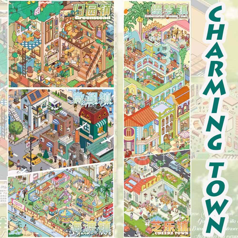 Charming Town DIY 3D Scene Stickers 5 Cute Miniature Scenes(L)