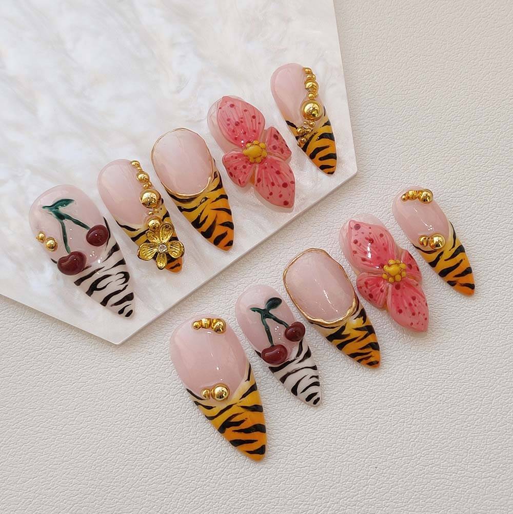 Beauty Art Garden Press On Nails Cherry Zebra 50