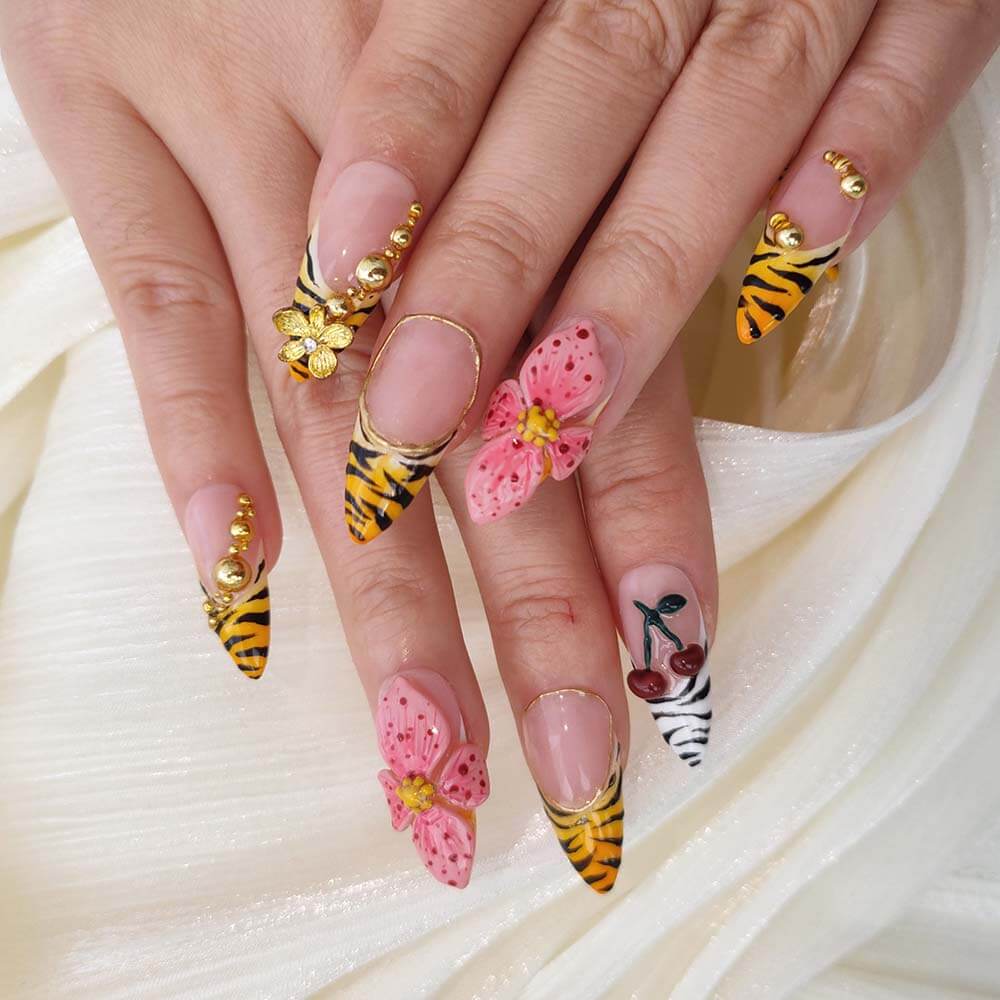 Beauty Art Garden Press On Nails Cherry Zebra 50