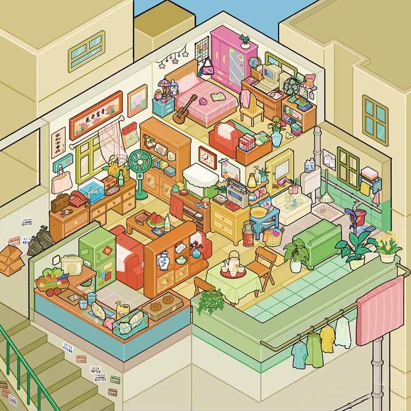 Childhood Dream DIY 3D Scene Stickers 4 Cute Miniature Scenes(L)