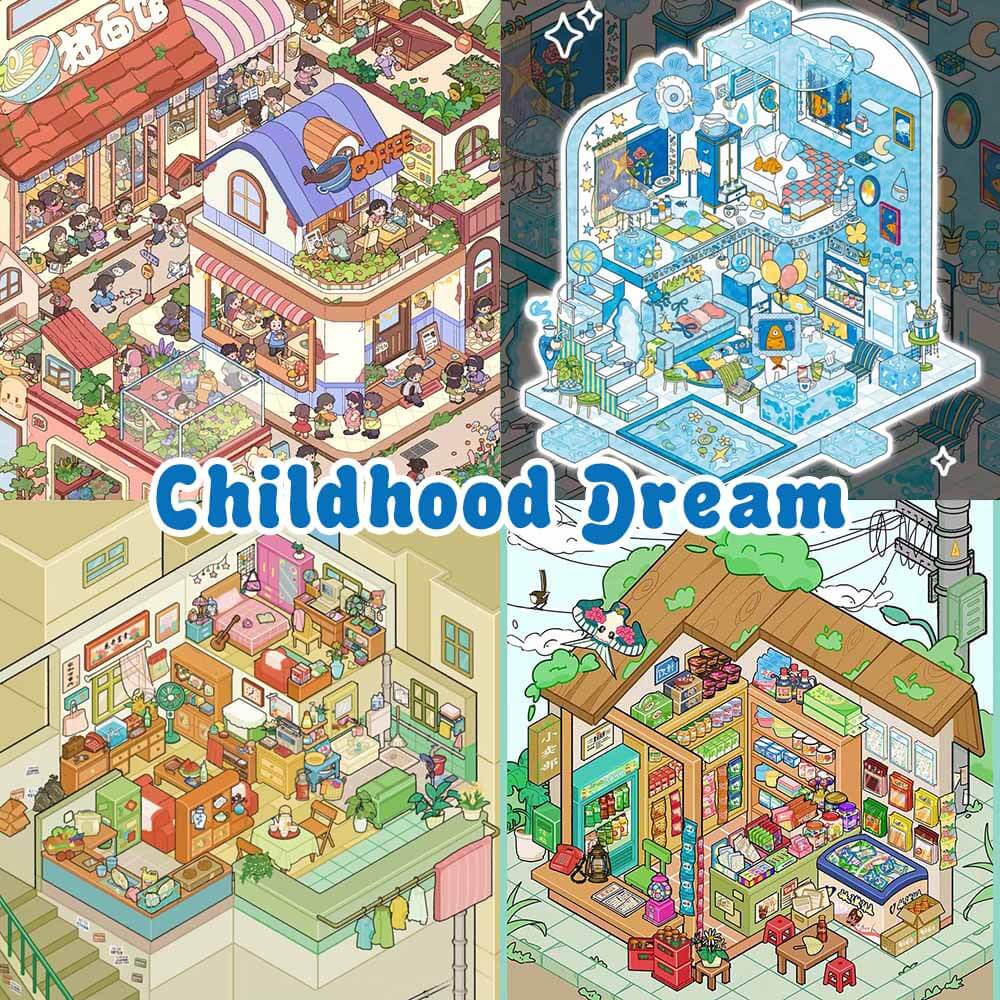 Childhood Dream DIY 3D Scene Stickers 4 Cute Miniature Scenes(L)