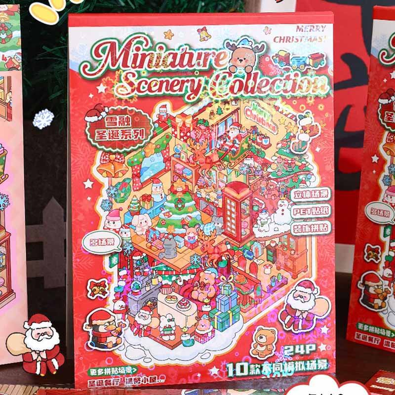 Christmas Book DIY 3D Scene Stickers 10 Cute Miniature Scenes(S)