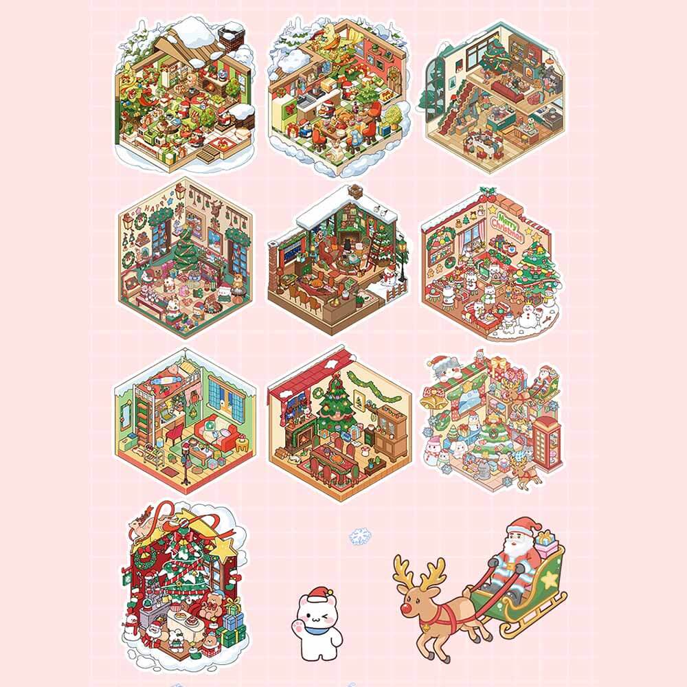 Christmas Book DIY 3D Scene Stickers 10 Cute Miniature Scenes(S)