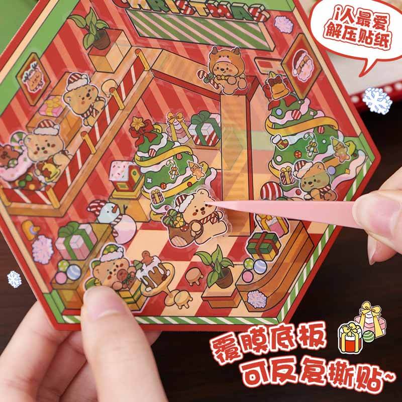 Christmas Cuddles DIY 3D Scene Stickers 2 Cute Miniature Scenes(S)