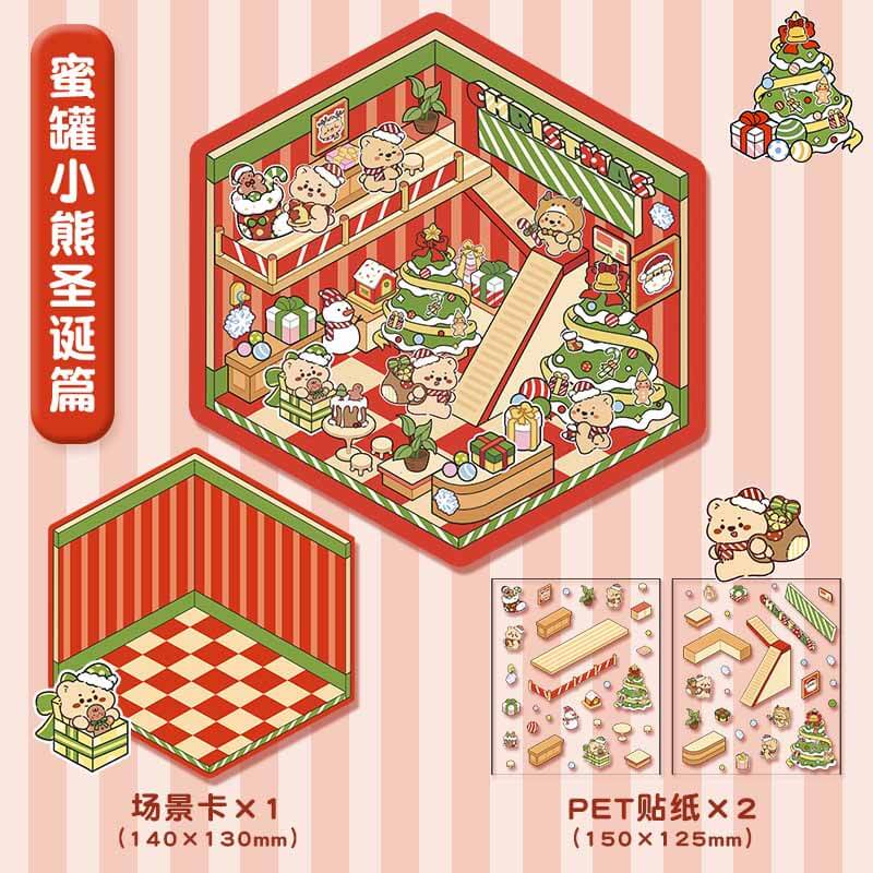 Christmas Cuddles DIY 3D Scene Stickers 2 Cute Miniature Scenes(S)