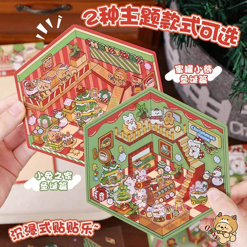 Christmas Cuddles DIY 3D Scene Stickers 2 Cute Miniature Scenes(S)