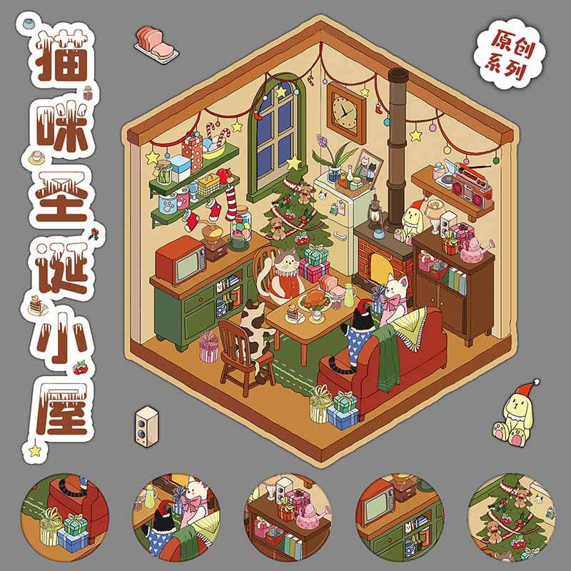 Christmas Garden House DIY 3D Scenes Sticker 4 Cute Scenes(S&L)