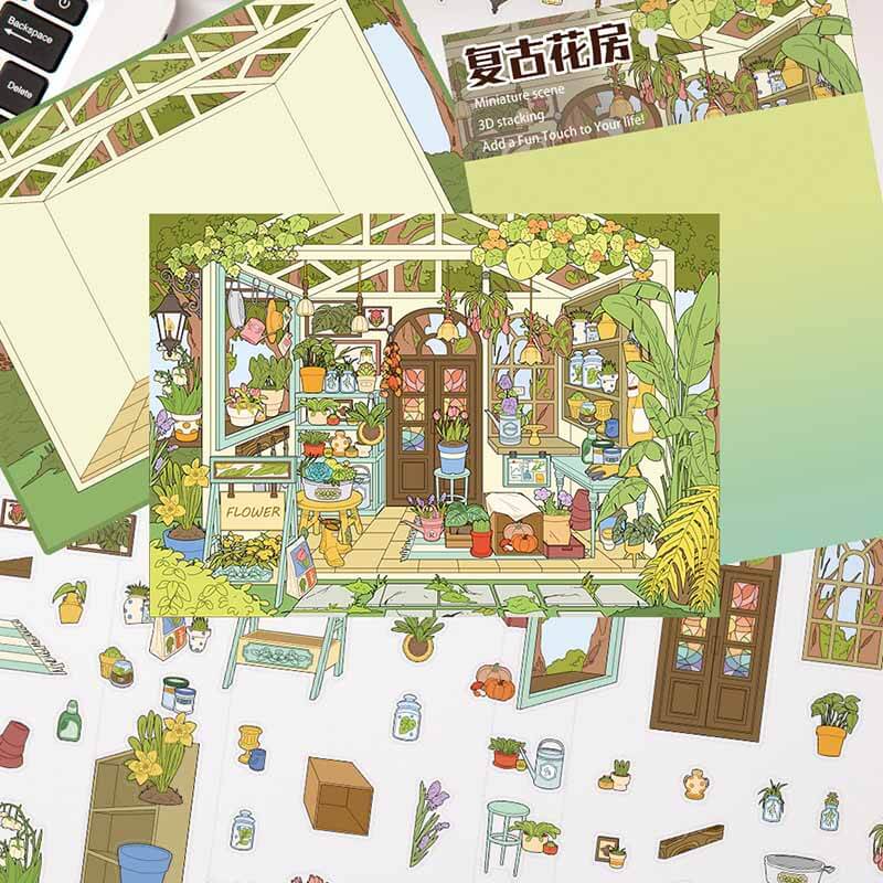 Christmas Garden House DIY 3D Scenes Sticker 4 Cute Scenes(S&L)