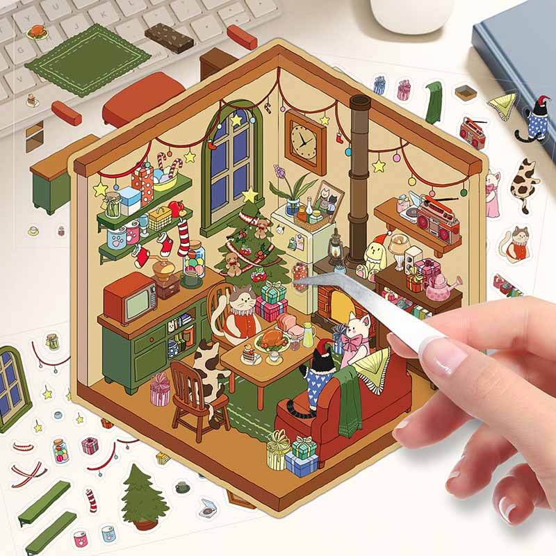 Christmas Garden House DIY 3D Scenes Sticker 4 Cute Scenes(S&L)