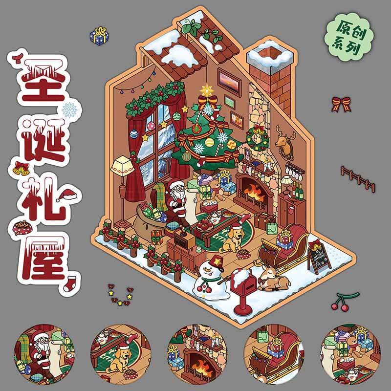 Christmas Garden House DIY 3D Scenes Sticker 4 Cute Scenes(S&L)