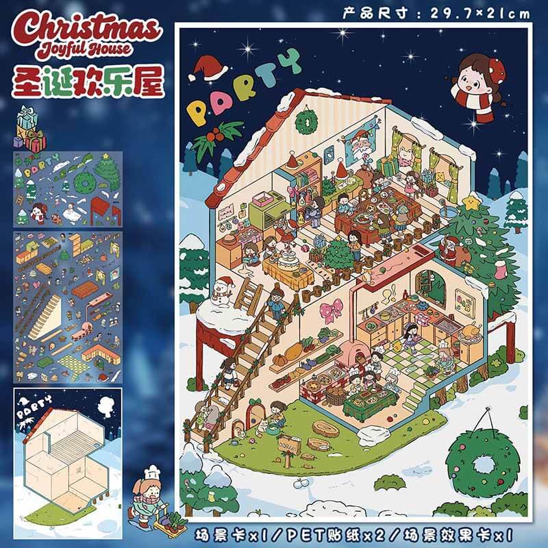 Christmas Space DIY 3D Scene Stickers 4 Cute Miniature Scenes(L)