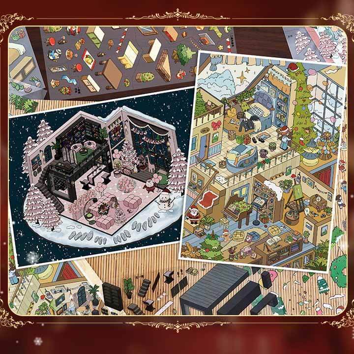 Christmas Space DIY 3D Scene Stickers 4 Cute Miniature Scenes(L)
