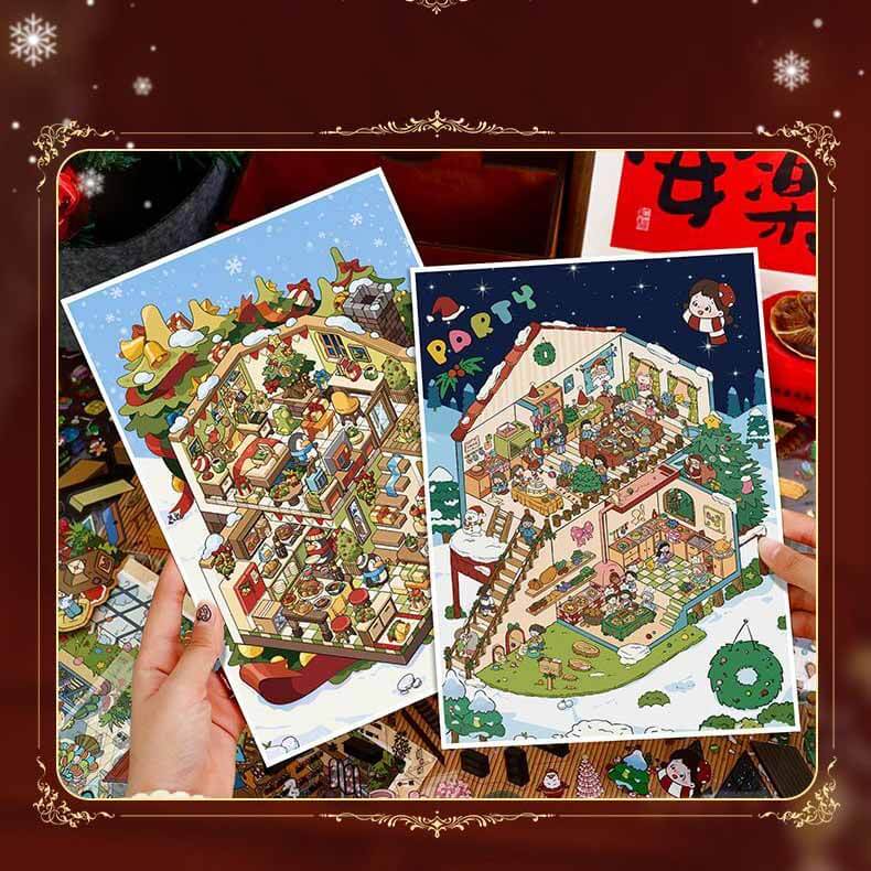 Christmas Space DIY 3D Scene Stickers 4 Cute Miniature Scenes(L)