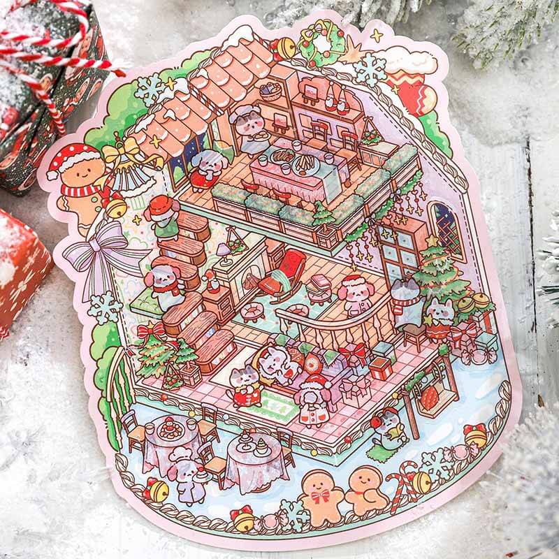 Christmas Sweet House DIY 3D Scenes Sticker 2 Cute Scenes(M)