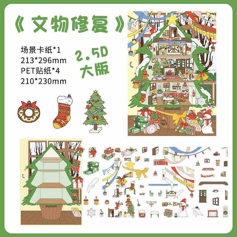 Christmas Town DIY 3D Scene Stickers 3 Cute Miniature Scenes(L)