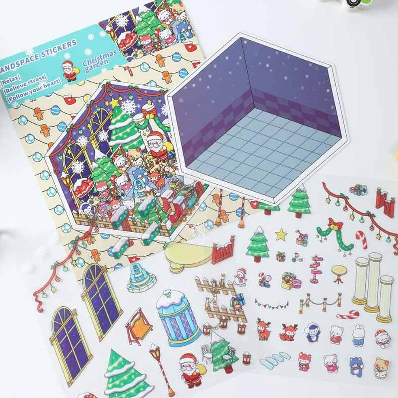 Christmas Toy House DIY 3D Scene Stickers 4 Cute Scenes(M)