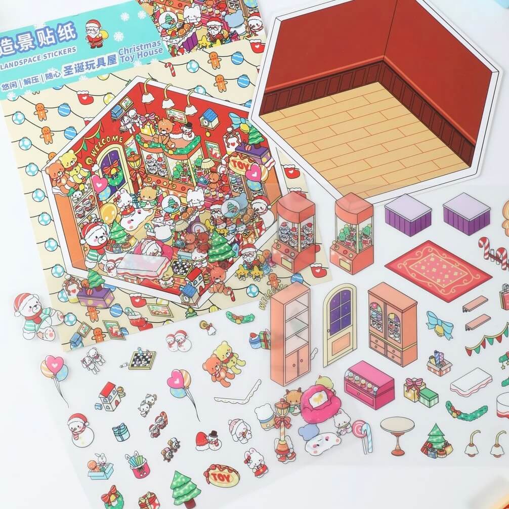 Christmas Toy House DIY 3D Scene Stickers 4 Cute Scenes(M)