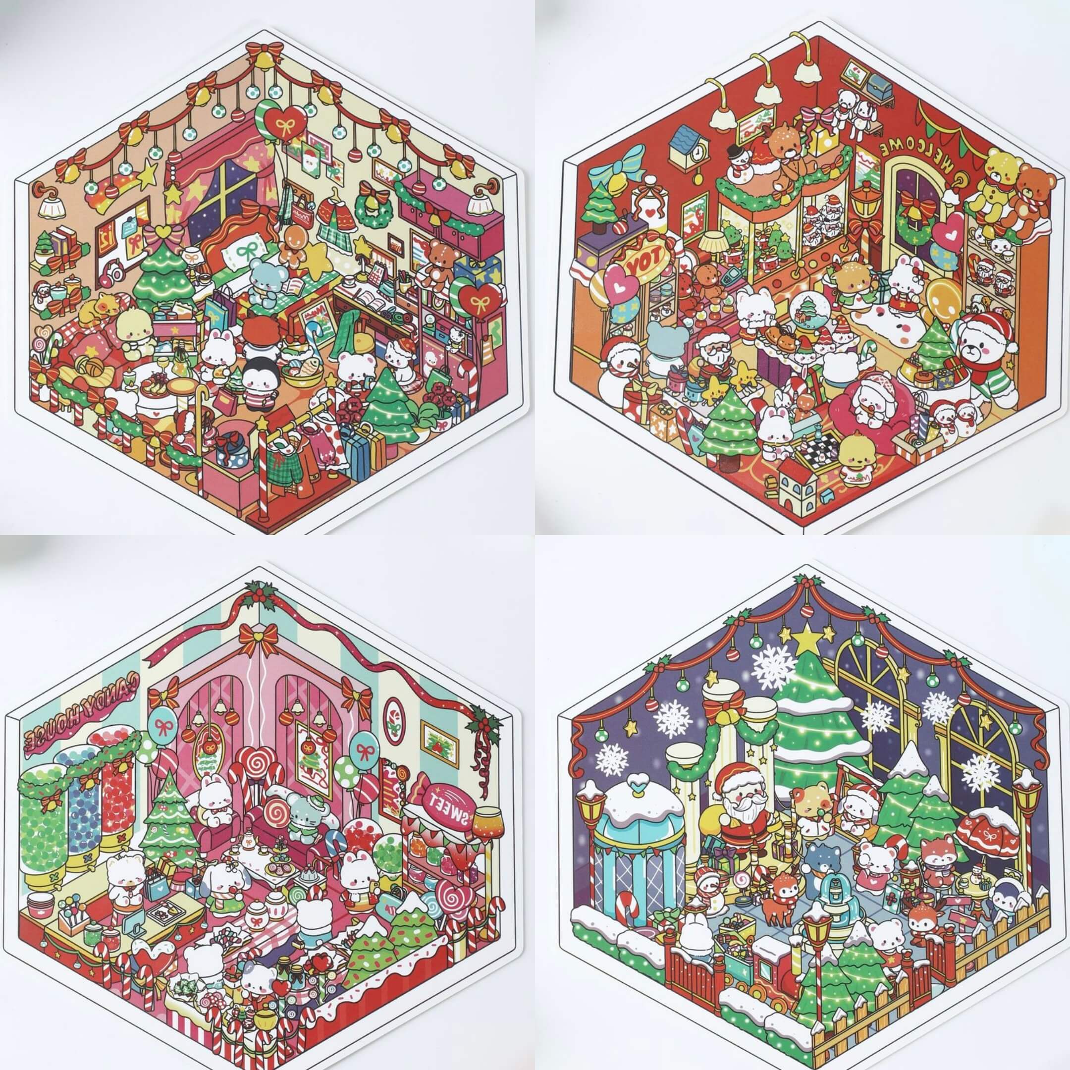 Christmas Toy House DIY 3D Scene Stickers 4 Cute Scenes(M)