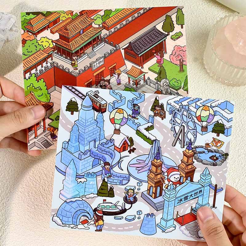 City Landmark DIY 3D Scene Stickers 4 Cute Miniature Scenes(S)