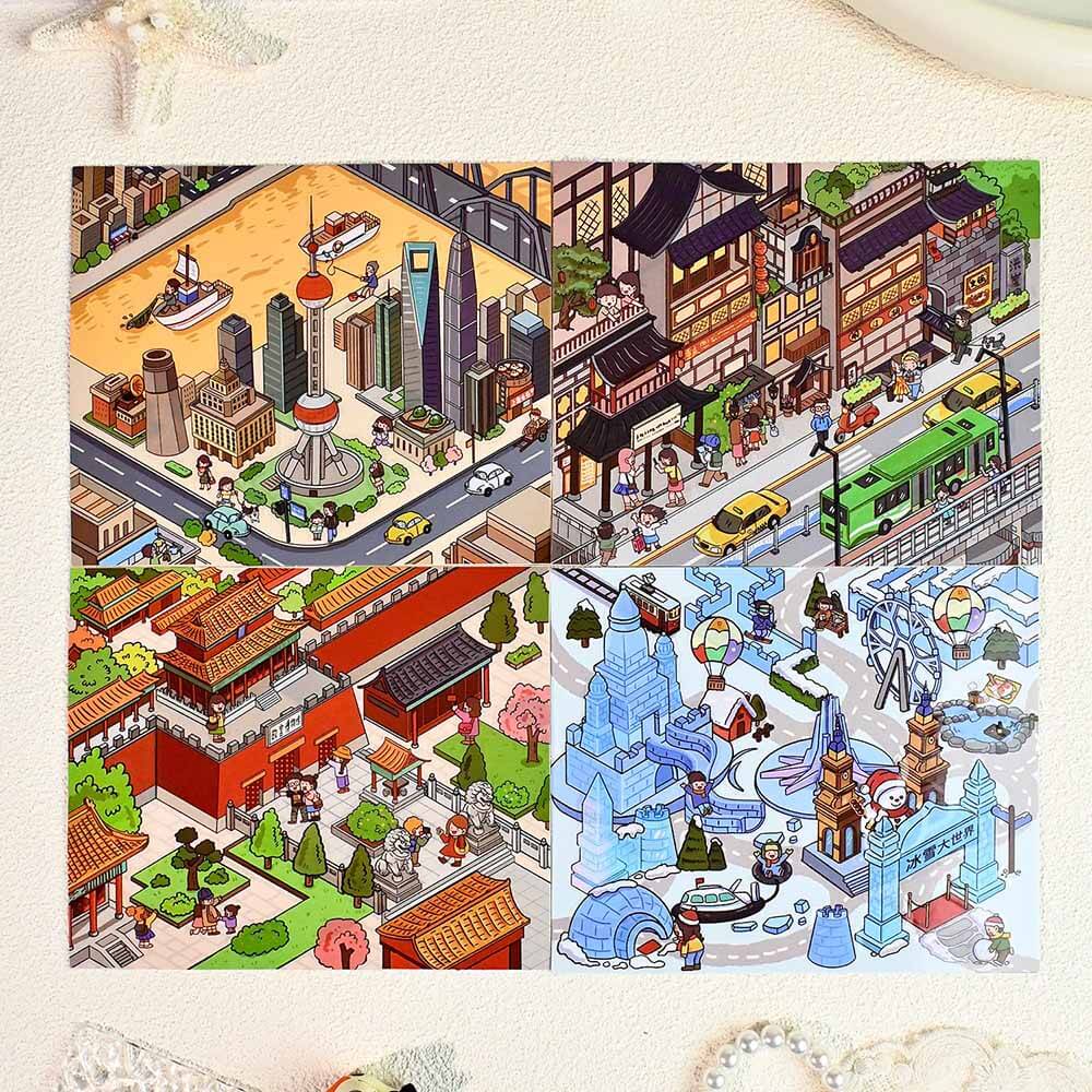 City Landmark DIY 3D Scene Stickers 4 Cute Miniature Scenes(S)
