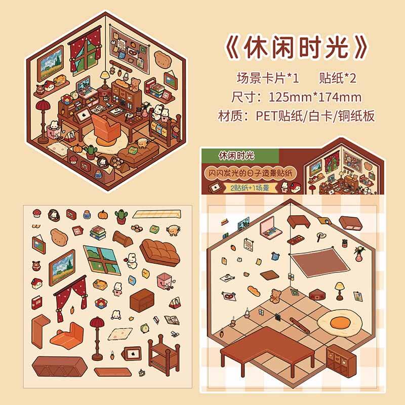 City Mood Rooms DIY 3D Scene Stickers 4 Cute Miniature Scenes(S)