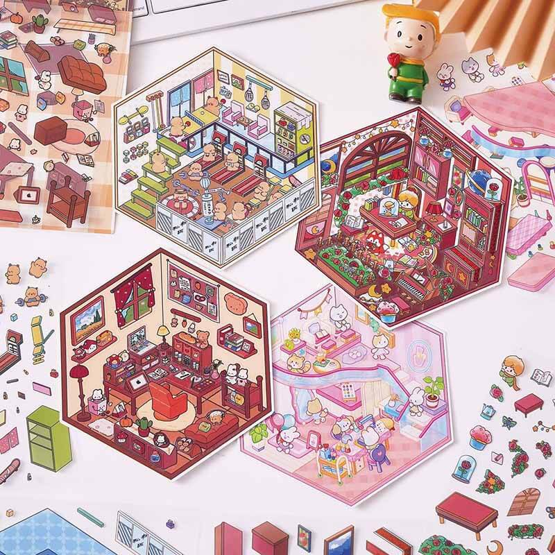 City Mood Rooms DIY 3D Scene Stickers 4 Cute Miniature Scenes