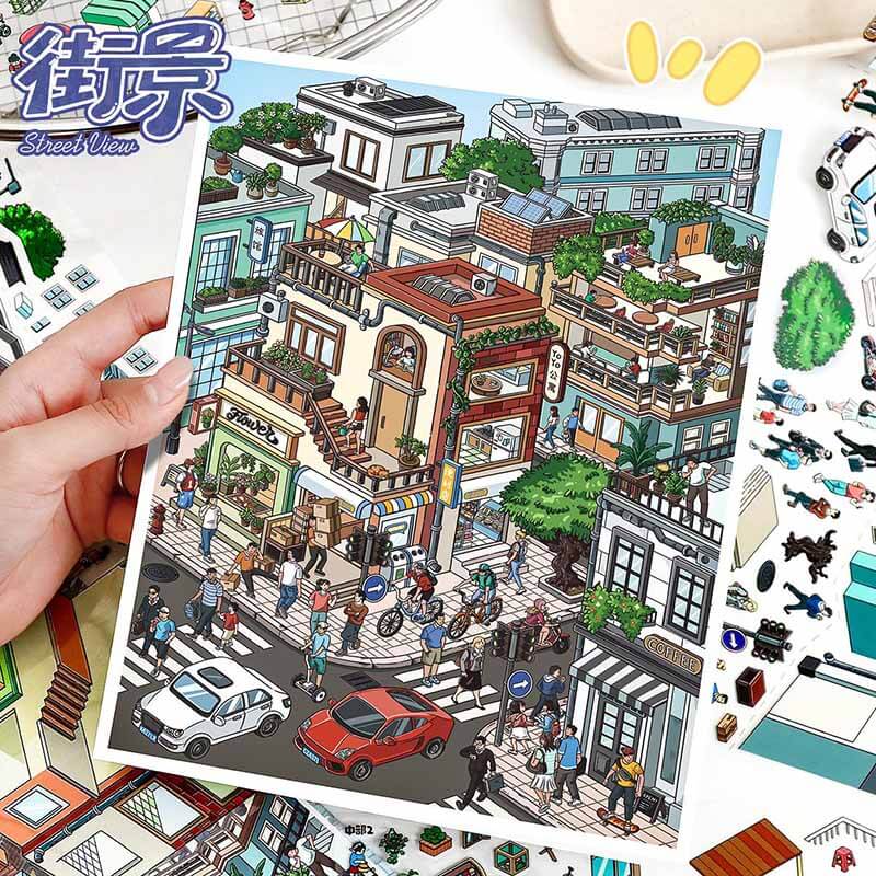 City Street Scene DIY 3D Scene Stickers 2 Cute Miniature Scenes(L)