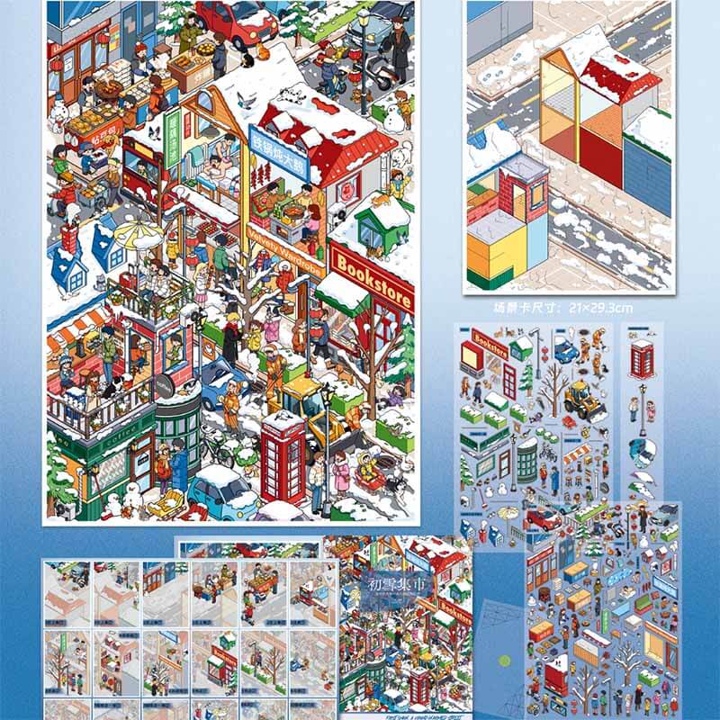 City Vignette DIY 3D Scene Stickers 4 Cute Miniature Scenes(L)