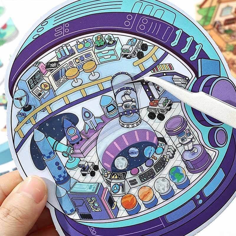 City & Life  (Set of 5) DIY 3D Scene Stickers Cute Miniature Scenes Book。 (S)